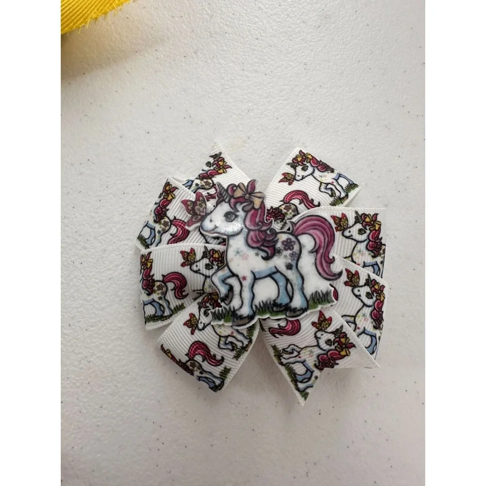 Lot Of 10 Assorted Hair Bow Clips Set With Floral & Unicorn Designs For Girls